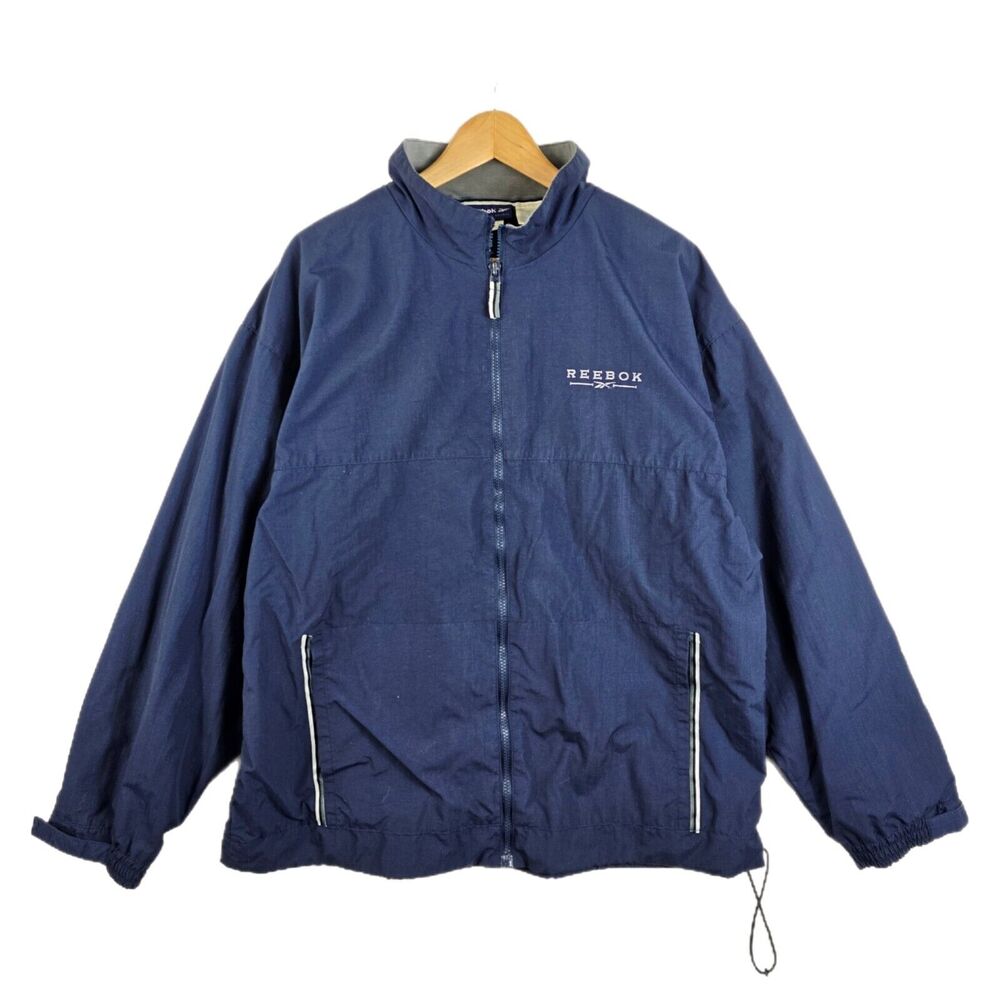 Vintage‎ Reebok Windbreaker Jacket Full Zip Mens Large Navy Blue Y2K